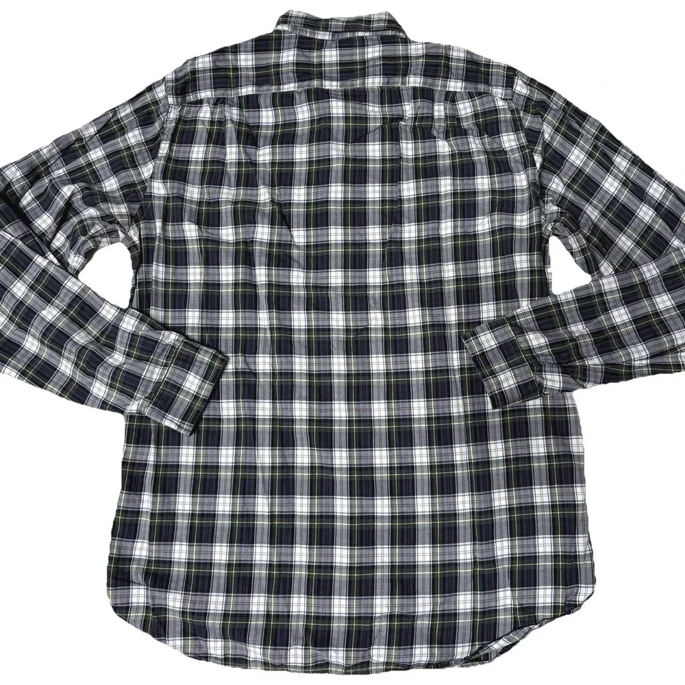 J Crew‎ Shirt Brushed Cotton Navy Blue Plaid Check Preppy Cabincore Mens Large